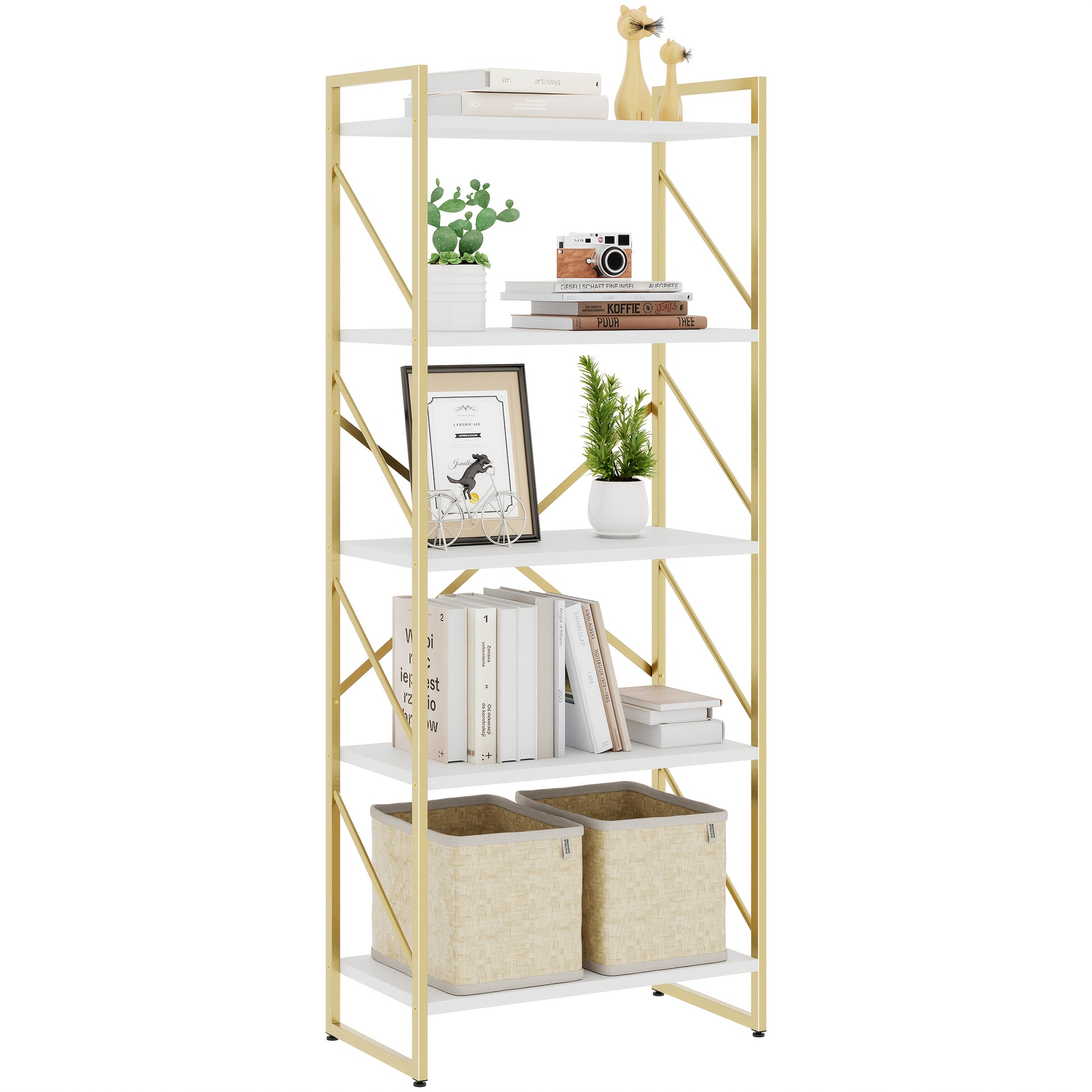Bookshelf shown in the white golden option