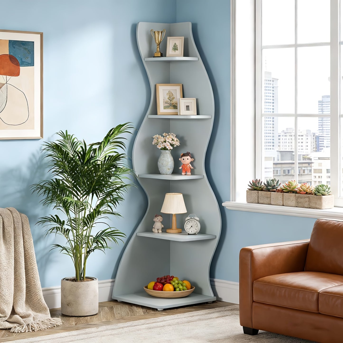 Corner Shelf shown in the Blue, 1pc option