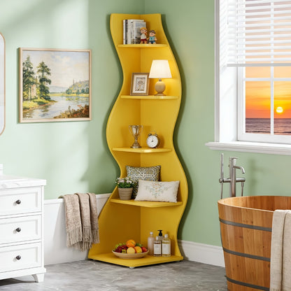 5-Tier Freestanding Corner Shelf for Living Room and Bedroom detail image - detail view 5
