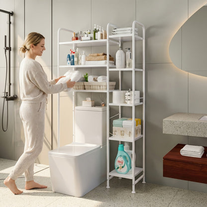 Over the Toilet Storage Shelf, Freestanding 5-Tier Wood Bathroom Space Saver shown in the main product view
