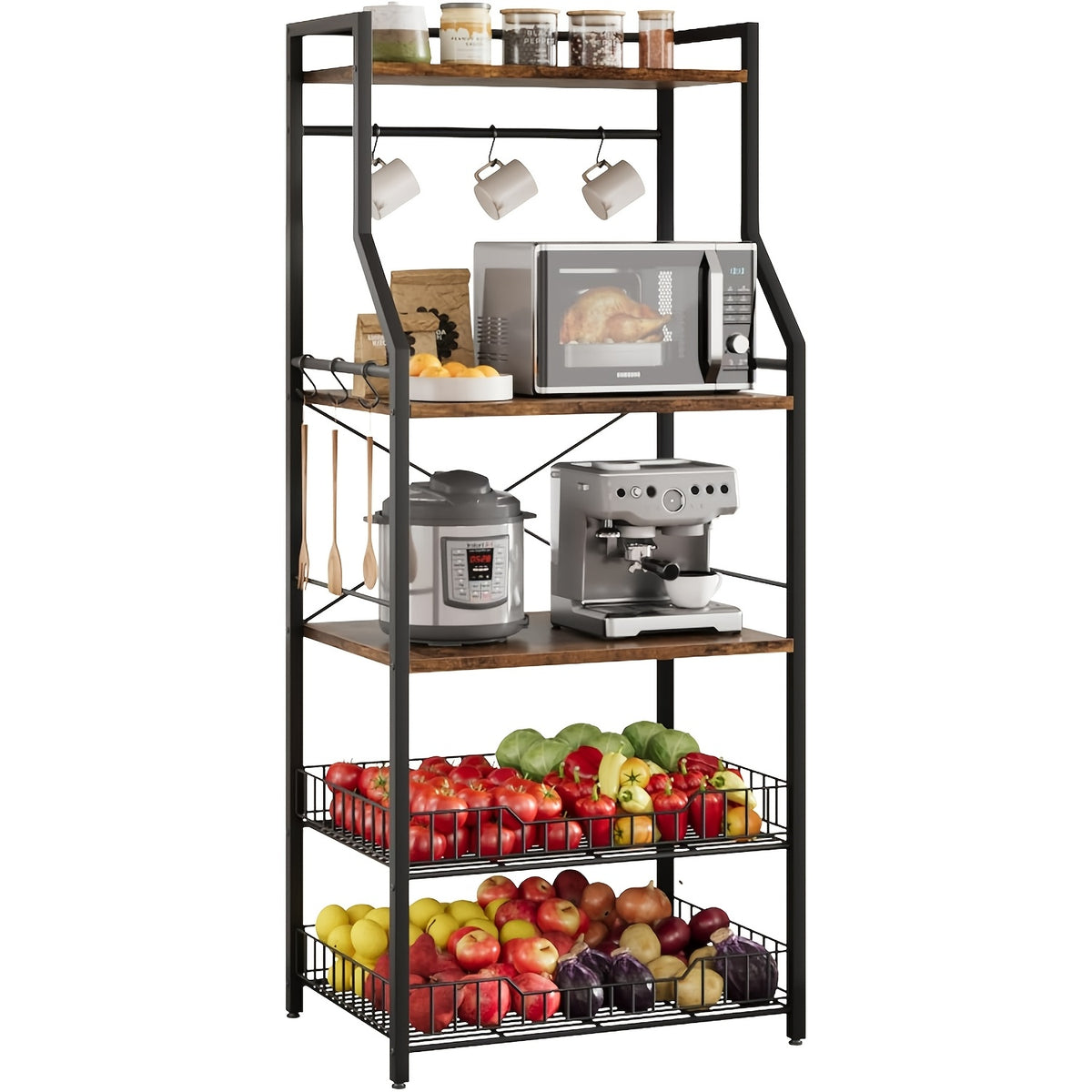 Kitchen Storage and Bakers Racks shown in the Black + Retro Color option