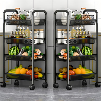 5-Tier Metal Kitchen Storage Cart with Mesh Storage Shelf and 360° Swivel detail image - detail view 11