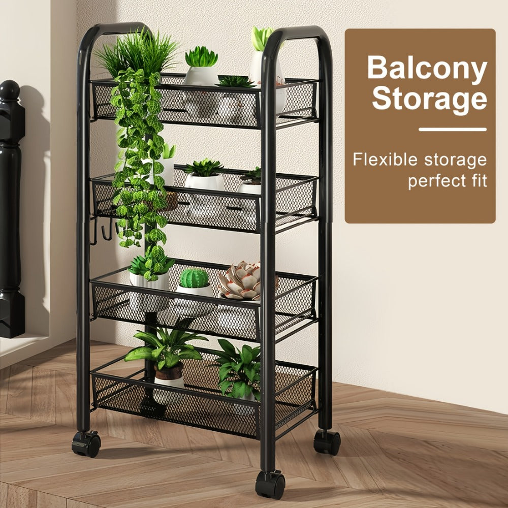 5-Tier Metal Kitchen Storage Cart with Mesh Storage Shelf and 360° Swivel detail image - detail view 8
