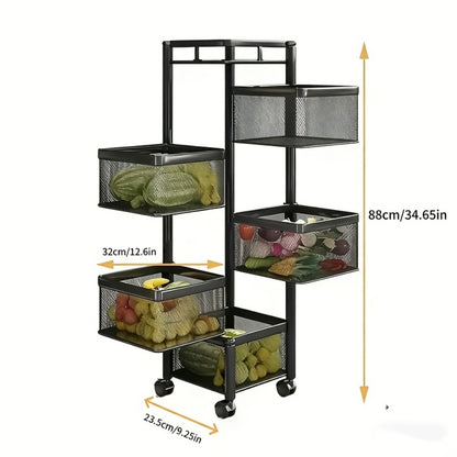 5-Tier Metal Kitchen Storage Shelf with Rolling Wheels and 360° Swivel detail image - detail view 3