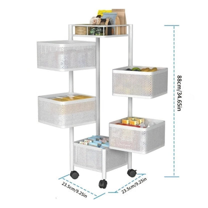 5-Tier Metal Kitchen Storage Shelf with Rolling Wheels and 360° Swivel detail image - detail view 5