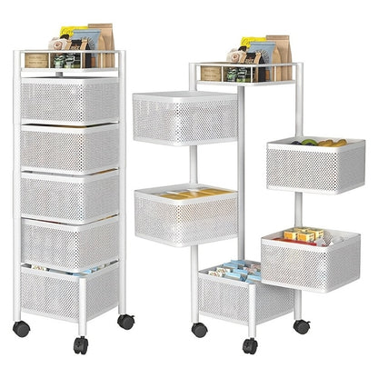 5-Tier Metal Kitchen Storage Shelf with Rolling Wheels and 360° Swivel detail image - detail view 7