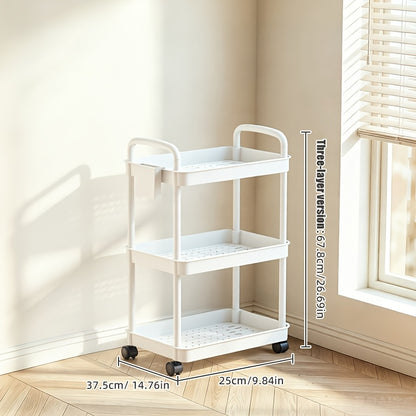 Rolling Utility Cart shown in the 【white】, 3-Tier option