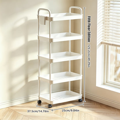 Rolling Utility Cart shown in the 【white】, 5-tire option