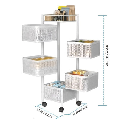 5-Tier Rolling Storage Rack with Rolling Wheels for Organized Everyday Storage in Bathroom detail image - detail view 5
