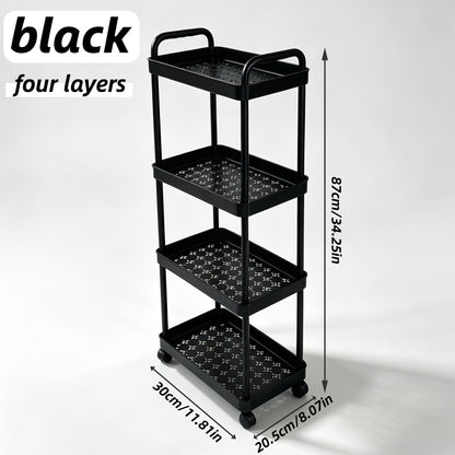 Storage Trolley Rack shown in the Black, 4 Tiers option