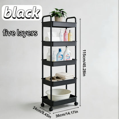 5-Tier Rolling Storage Trolley Rack with Rolling Wheels and Open Shelves for Bedroom detail image - detail view 12