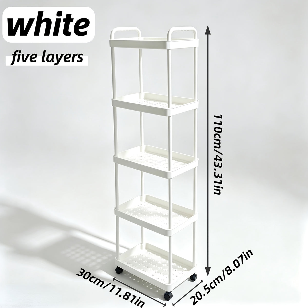 Storage Trolley Rack shown in the White, Five Tiers option