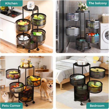 5-Tier Round Storage Cart with Rolling Wheels for Living Room detail image - detail view 5