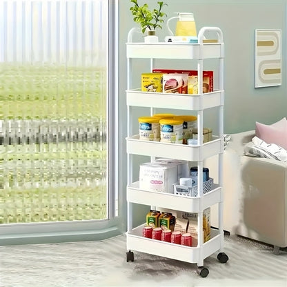 5-Tier Slim Storage Cart with Adjustable Shelves for Organized Everyday Storage in Bedroom detail image - detail view 5