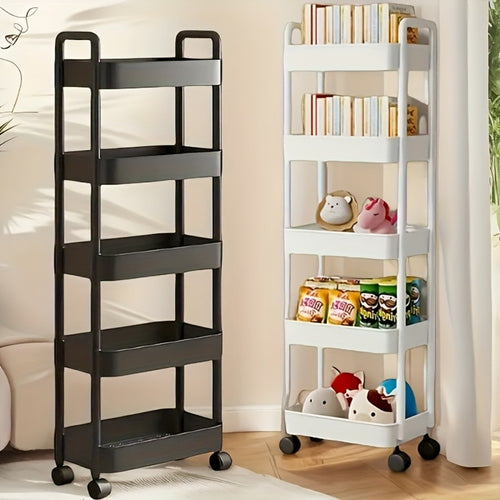 Storage Cart, 5-Tier Rolling with Wheels & Adjustable Shelves, Slim Plastic Organizer shown in the main product view