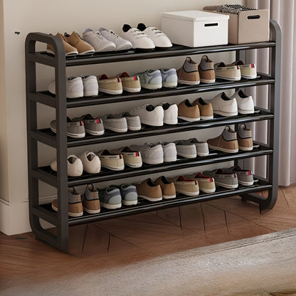 Shoe Rack shown in the Black 5-layer shoe rack, can hold 18 pairs of shoes option