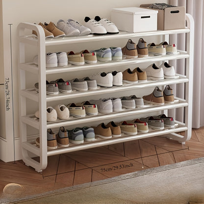 Shoe Rack shown in the White 5-layer shoe rack, can hold 18 pairs of shoes option
