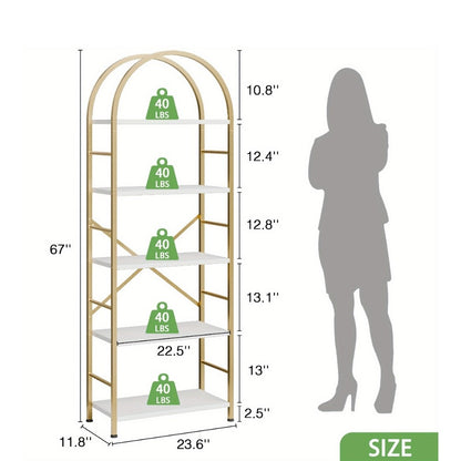 5-Tier Tall Bookshelf, Display Storage Shelf for Organized Everyday Storage in Bedroom detail image - detail view 4
