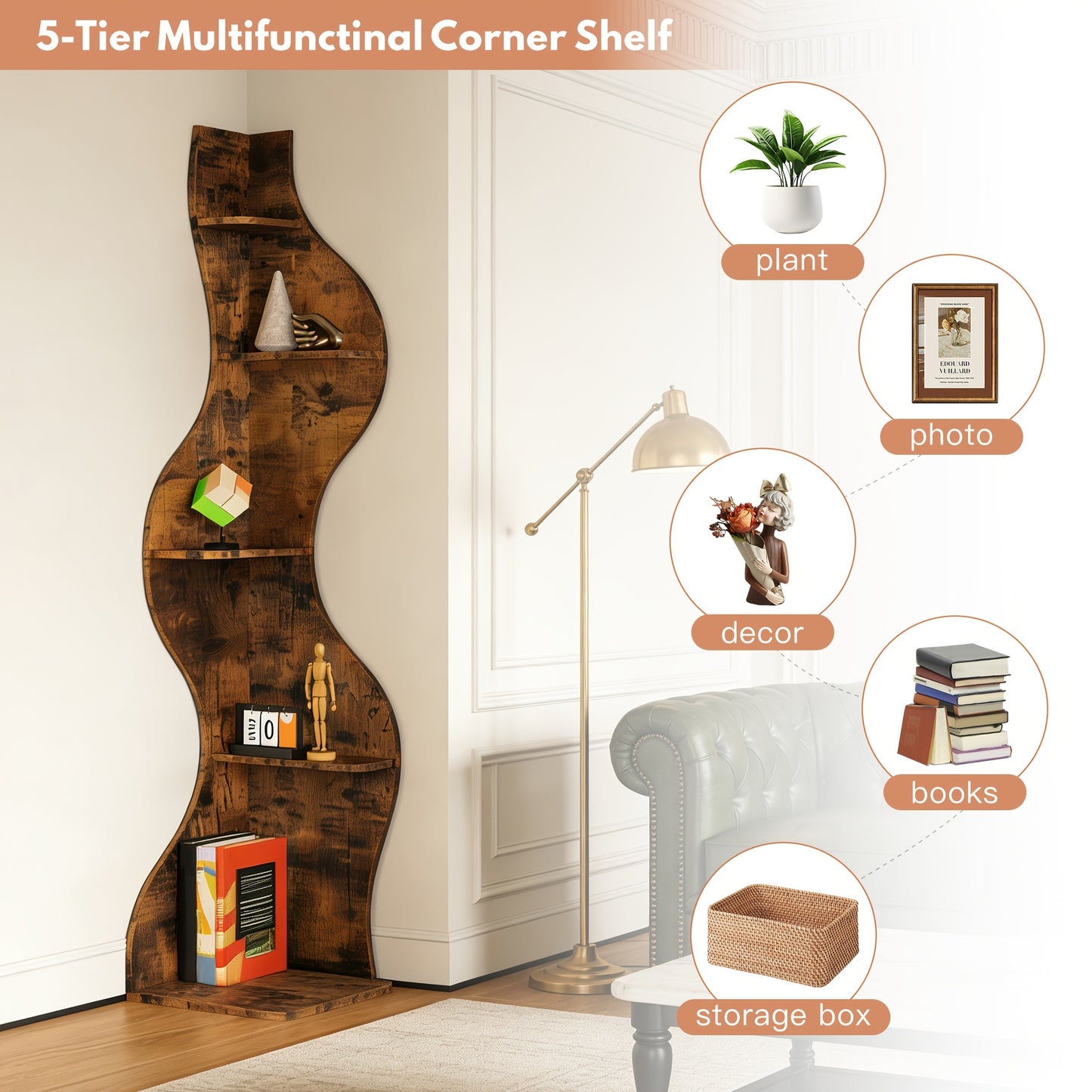 Bookshelf shown in the Rustic option