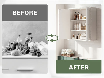 Wall Mounted Bathroom Cabinet with Shelf Linen Tower White, Kitchen Garage Laundry Room Wall Storage Cabinet with Adjustable Shelves
