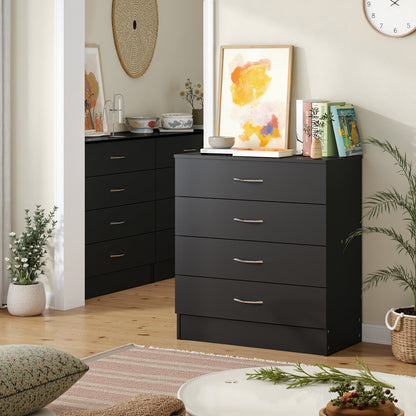 Modern 4-Drawer Storage Dresser - Wooden Chest for Bedroom, Living Room & Entryway, Multi-Functional End Table, White/ Black