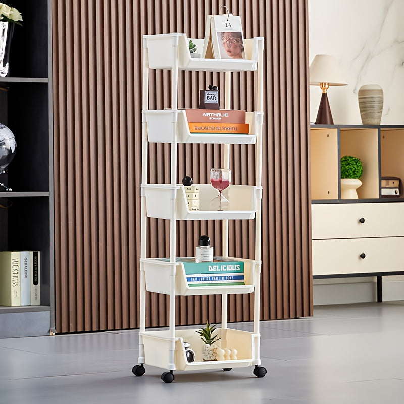 3/4/5 Layer White Storage Rack, Wheeled Mobile Rack, Suitable for Kitchen, Living Room, Bedroom, Office, Practical Best Storage Rack