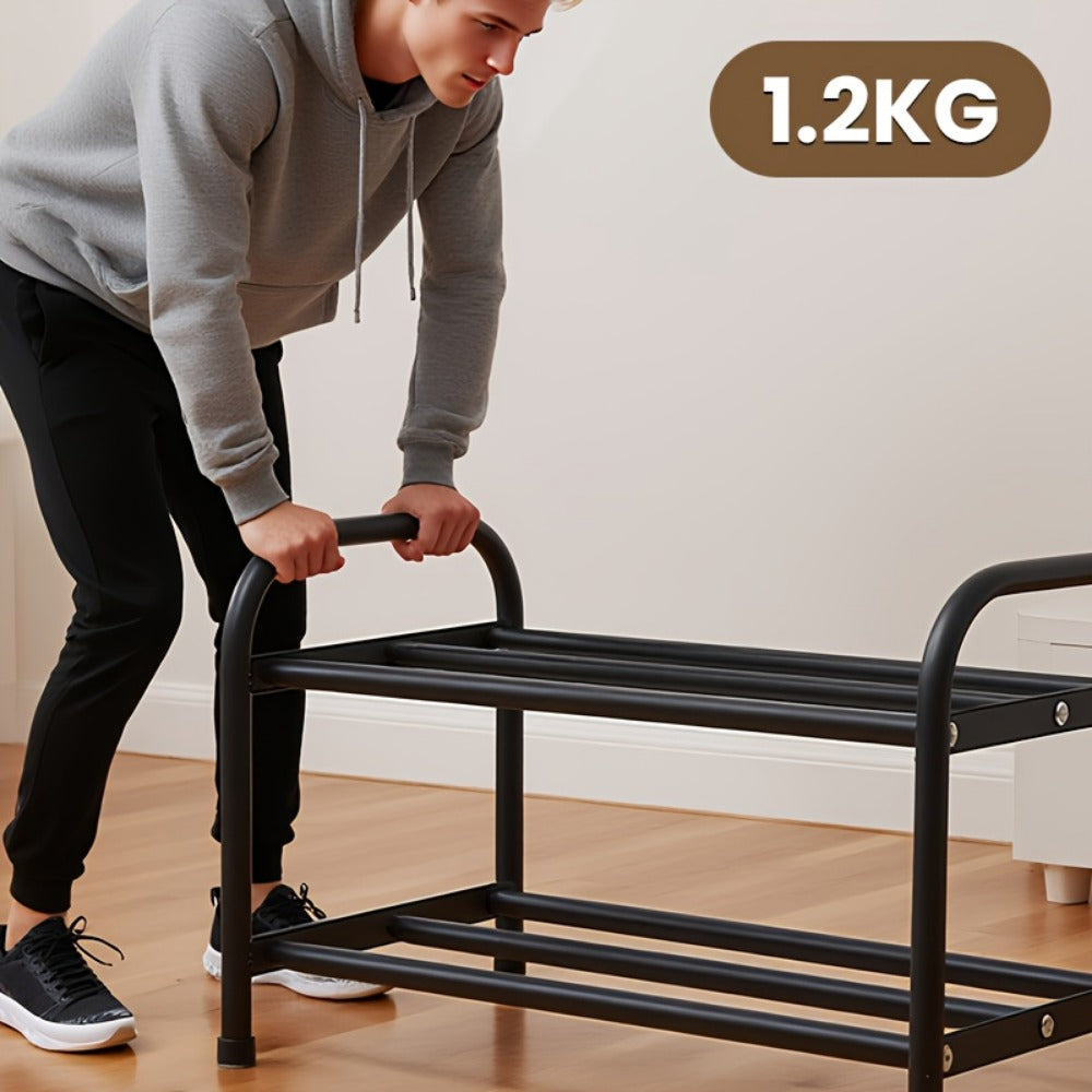 Adjustable Metal Shoe Rack 3-Tier Expandable Width 17.7"-32.6" Freestanding Shoe Organizer for Entryway Cloakroom Foyer – Sturdy Black Steel Shoe Shelf