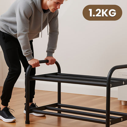 Adjustable Metal Shoe Rack 3-Tier Expandable Width 17.7"-32.6" Freestanding Shoe Organizer for Entryway Cloakroom Foyer – Sturdy Black Steel Shoe Shelf