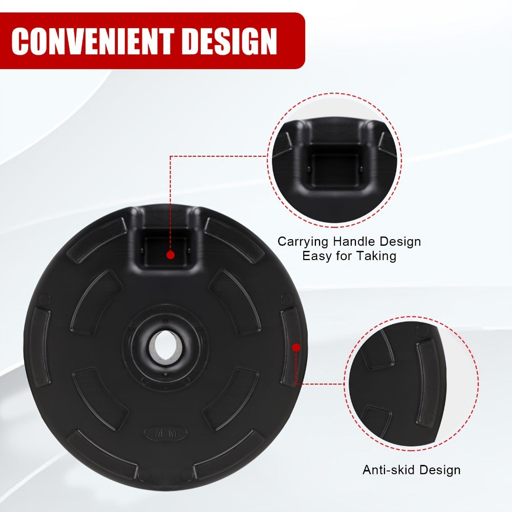 Heavy Duty Patio Umbrella Base Round Plastic Stand 50lb Capacity 3 Liner Rings Adjustable Knobs Black
