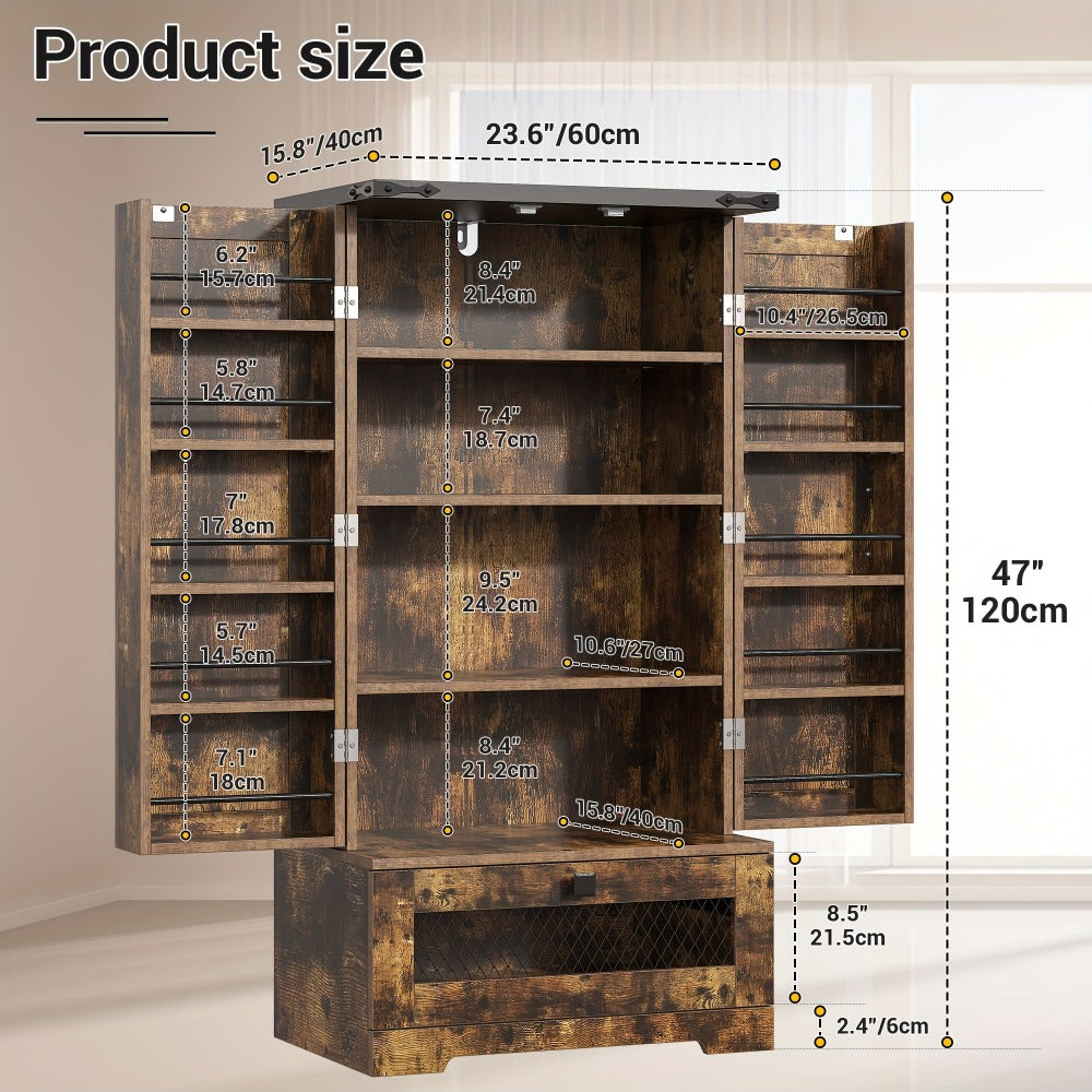 Kitchen Pantry Cabinet 47 Inch with Drawer Adjustable Shelves Buffet Sideboard Cupboard Storage Cabinet for Kitchen Living Room White Black Brown Grey