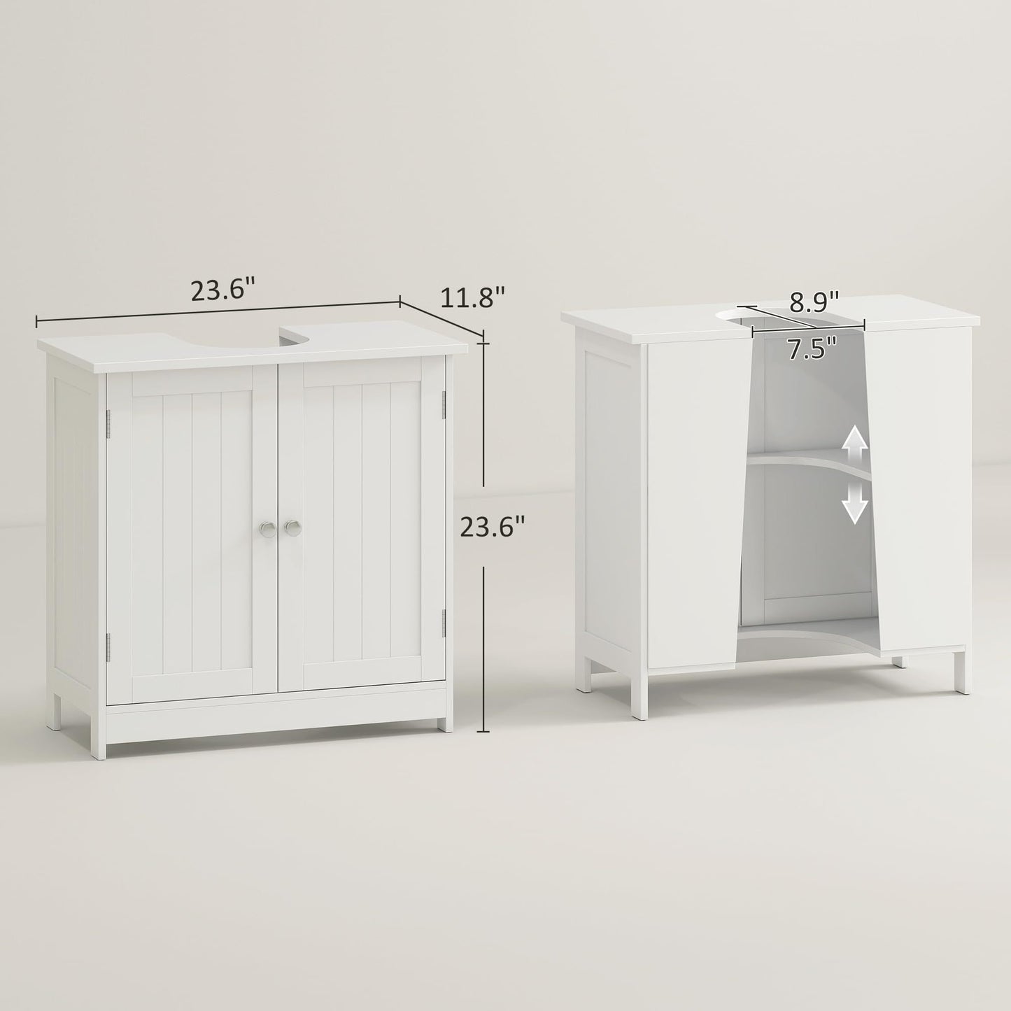Under Sink Bathroom Cabinet with 2 Doors and Shelf, Pedestal Sink Bathroom Vanity Furniture, White