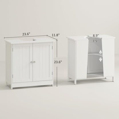 Under Sink Bathroom Cabinet with 2 Doors and Shelf, Pedestal Sink Bathroom Vanity Furniture, White