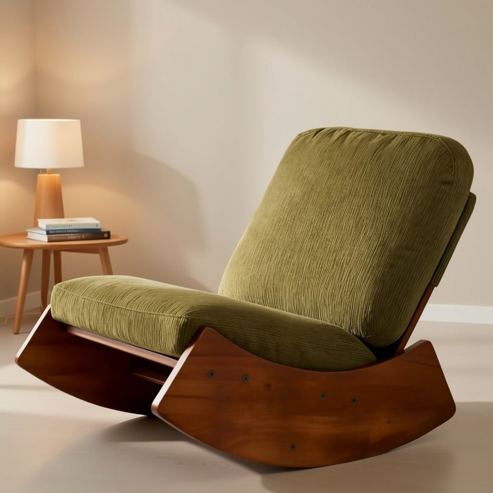 Upholstered Glider Rocking Chair with Solid Wood Frame | Comfortable Accent Reading Chair for Bedroom, Living Room & Nursery | Single or Set of 2 | White or Green