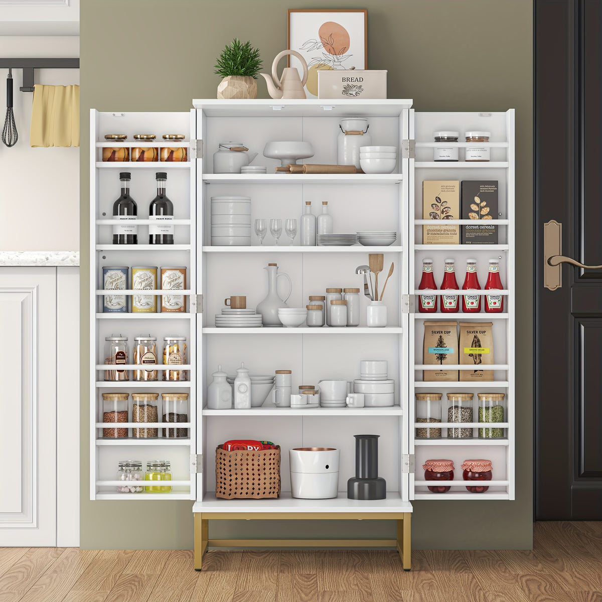 51-Inch Tall Kitchen Pantry Cabinet with Adjustable Shelves for Organized Everyday Storage detail image - detail view 9