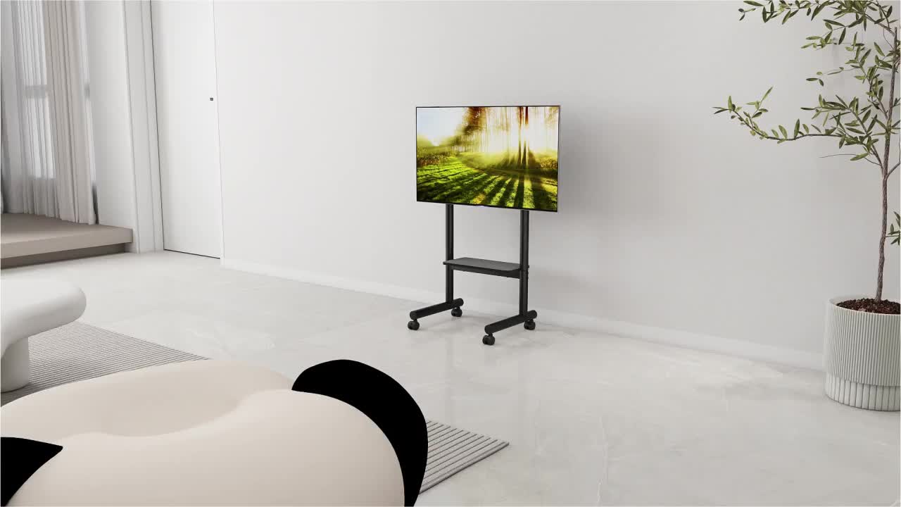 Universal Mobile TV Stand: Height-Adjustable Rolling Cart For 40-75 Inch TVs Up To 110lbs With Storage Shelf, Max VESA 400x400mm For Indoor/Outdoor Use.C