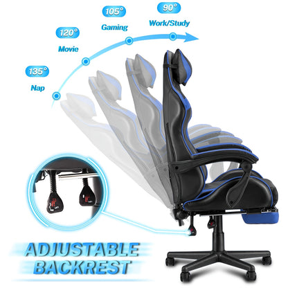 Beczeeb Swivel Gaming Chair with Footrest High Back Office Chair with Headrest&Massage Lumbar Support Swivel Ergonomic Gaming Chair for Adults