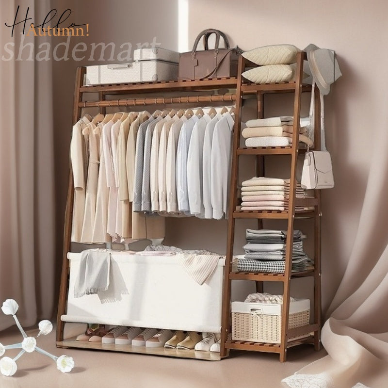 A multi capacity storage rack with brown and brown options, equipped with 5 side storage racks. A hat rack with shelves and bags is suitable for home storage, and a side hat hook is suitable for bedroom and hat room storage Specifications: with bag or wit