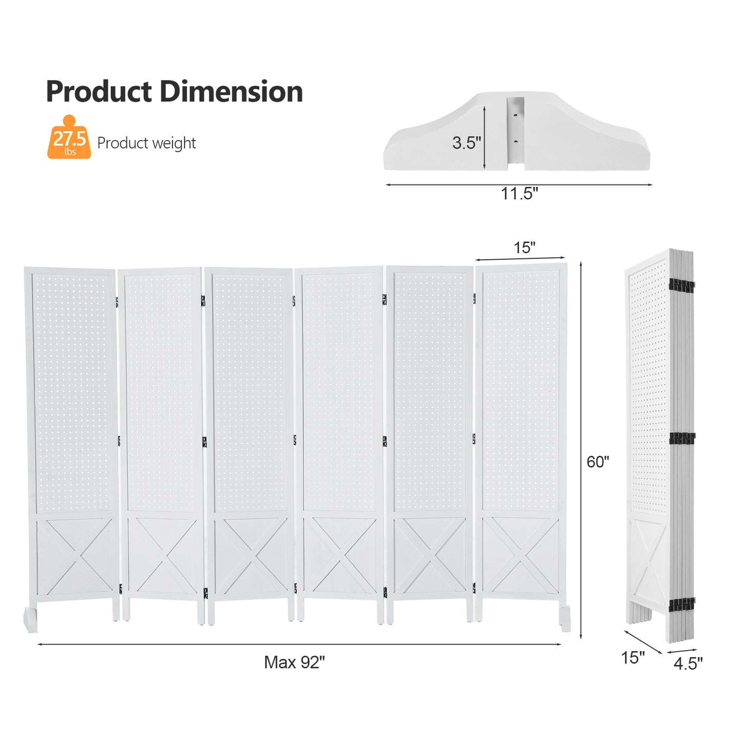 VINGLI 60''H Freestanding Pegboard, Wood Room Divider Display Board Organizer with Support Feet, Folding Privacy Screen Partition Space Separator for Craft Shows Events Retail