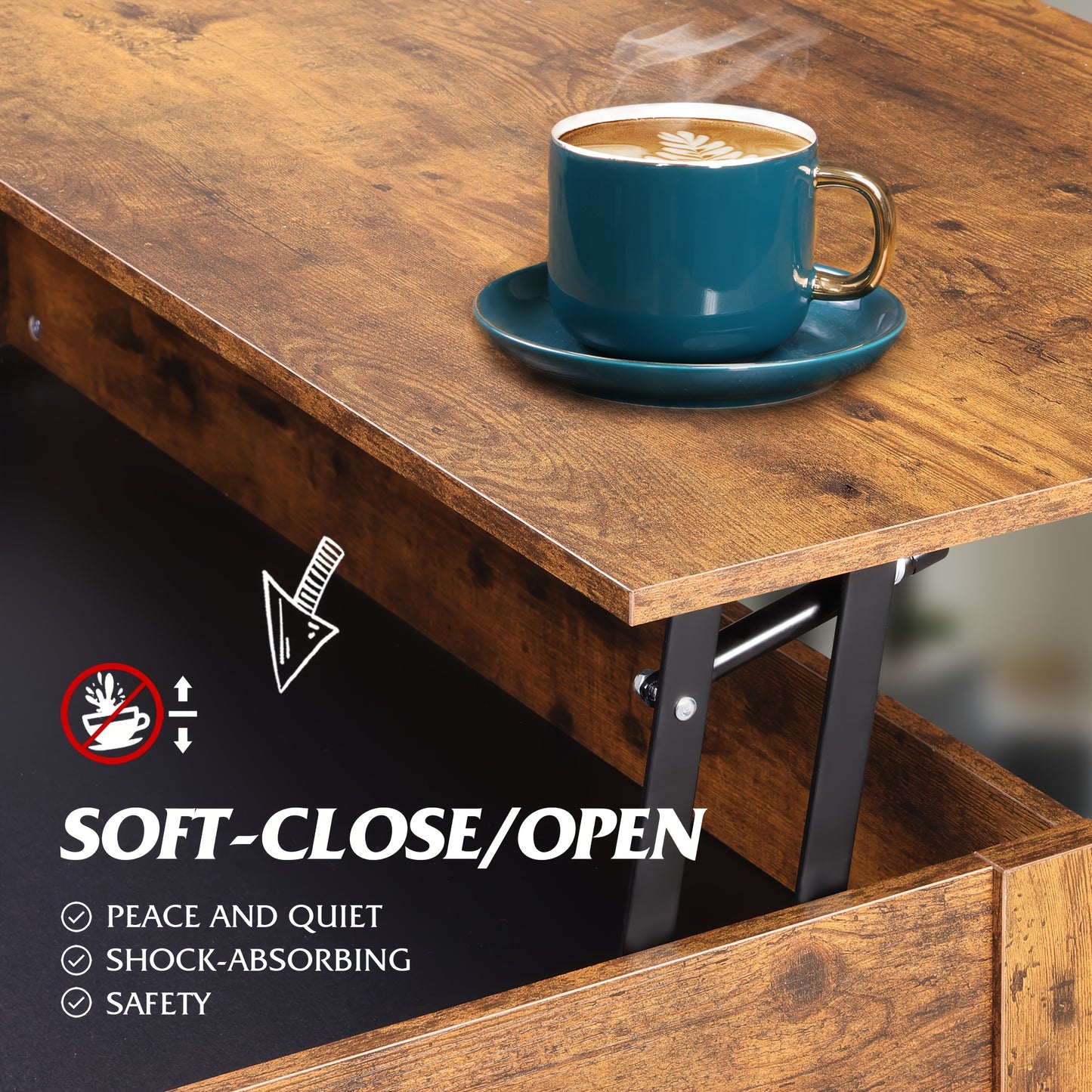 Adjustable Lift Top Coffee Table with Storage Drawers & Hidden Compartment - Modern Lift-Top Mechanism, Lift-Top Table Suitable for Living Room, Reception Room, Assembly Required, Wood/HDF, Space-Saving