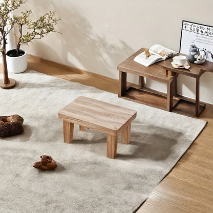Solid Wood Japanese Style Square Stool Low Seat Chair No Cushion Footrest for Living Room Bedroom Entryway Outdoor, Tatami Floor Stool Easy Clean Minimalist Furniture
