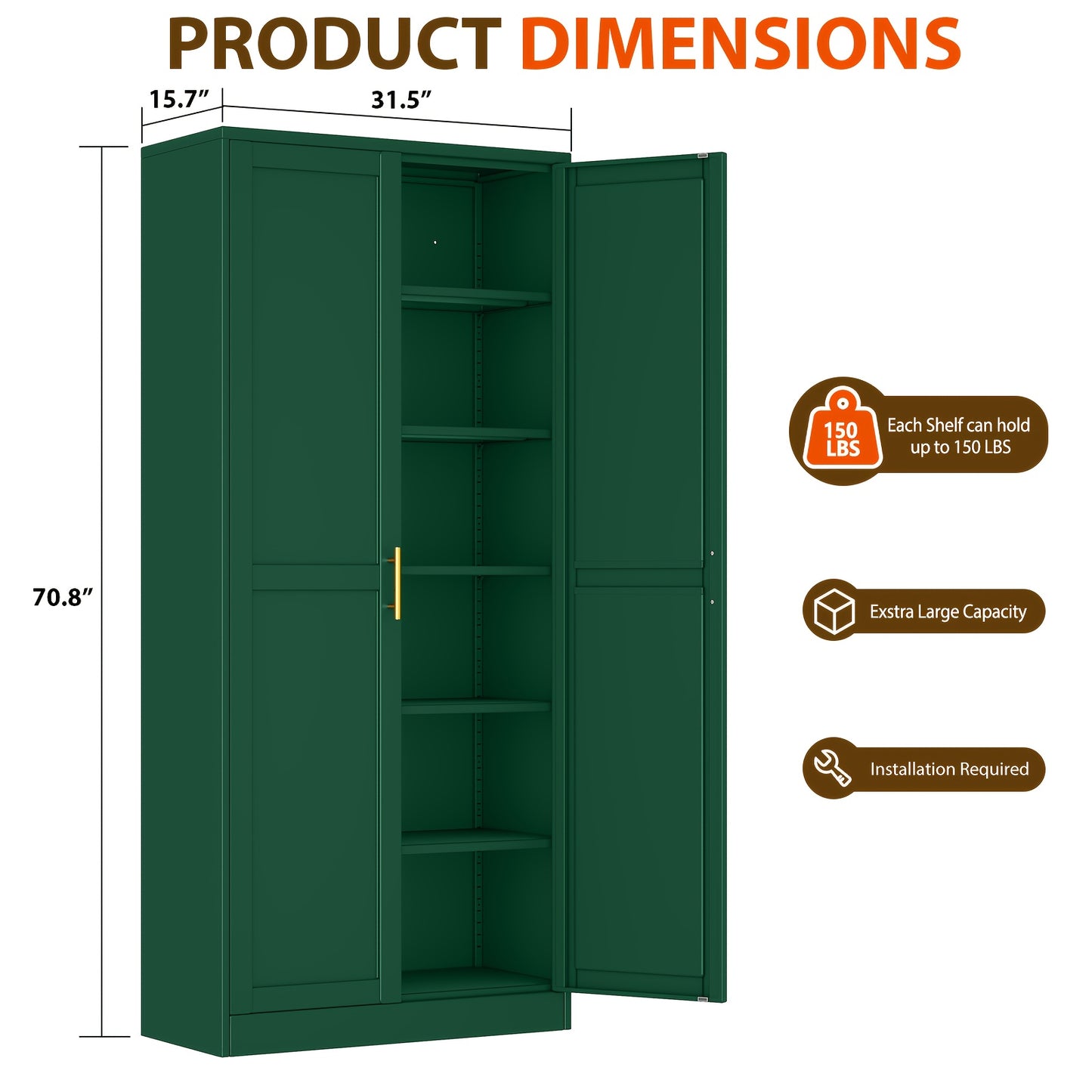 GEITIN 75.2" Metal Storage Pantry Cabinet with Two Doors