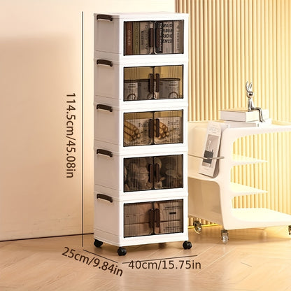Folding Storage Cabinet with Lids & Wheels – Collapsible Stackable Plastic Storage Bins for Closet, Bedroom, Living Room & Home Office, 3, 4 or 5 Layer Foldable Organizer