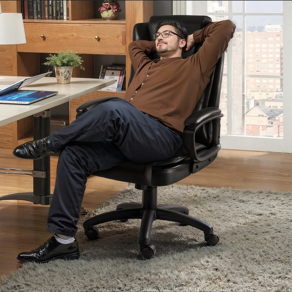Big & Tall Executive Office Chair 400 lbs – Ergonomic PU Leather High Back Chair with Adjustable Armrests & Lumbar Support, Long Sitting Comfort, Home Office & Computer Desk, Brown Grey White
