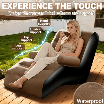 Inflatable Couch for Camping, Air Mattress Sofa for Adults with Armrest, Waterproof Flocked Surface Inflatable Lounge Chair for Indoor, Portable Inflatable Couch for Movie Night, Air Sofa for Outdoor
