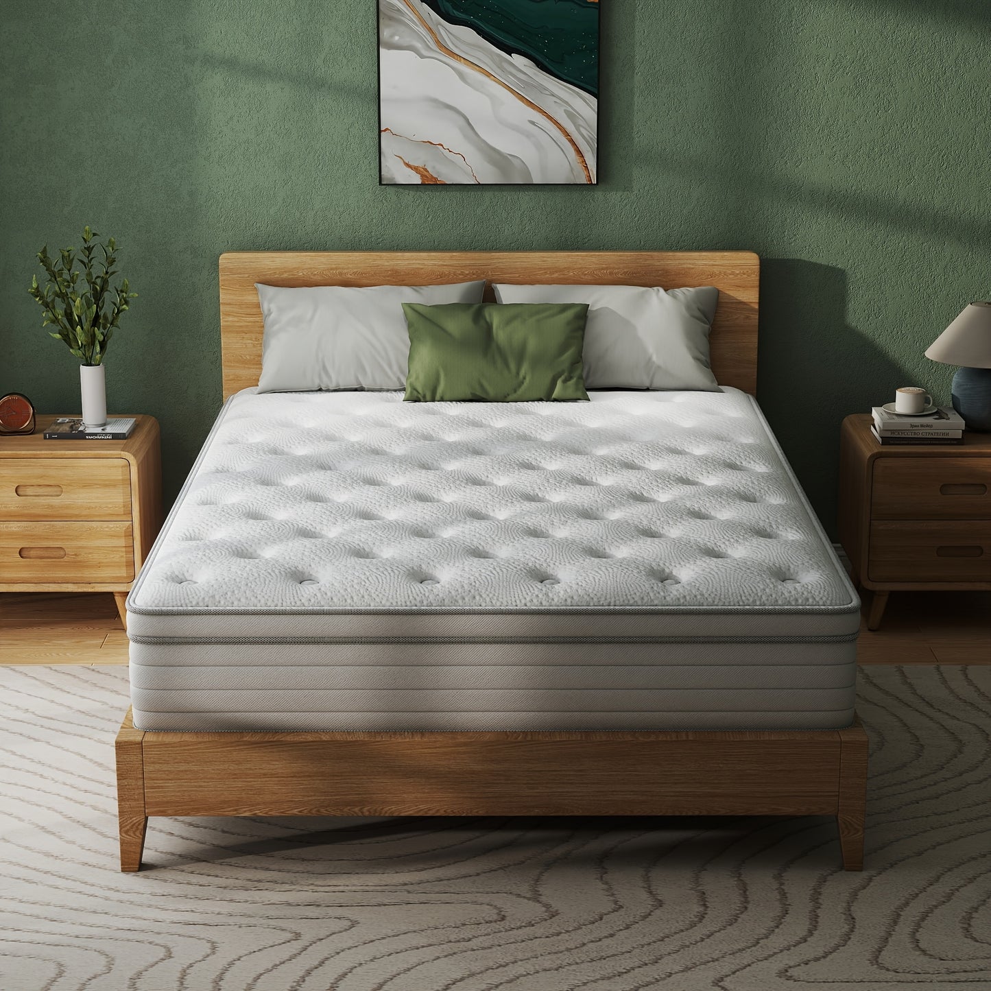 10/12/14 Inch Multilayer Hybrid Full Mattress Queen | Ergonomic Design With Memory Foam And Pocket Spring, Medium Firm Feel, Fire-Resistant, Polyester Cover, Knitted Construction