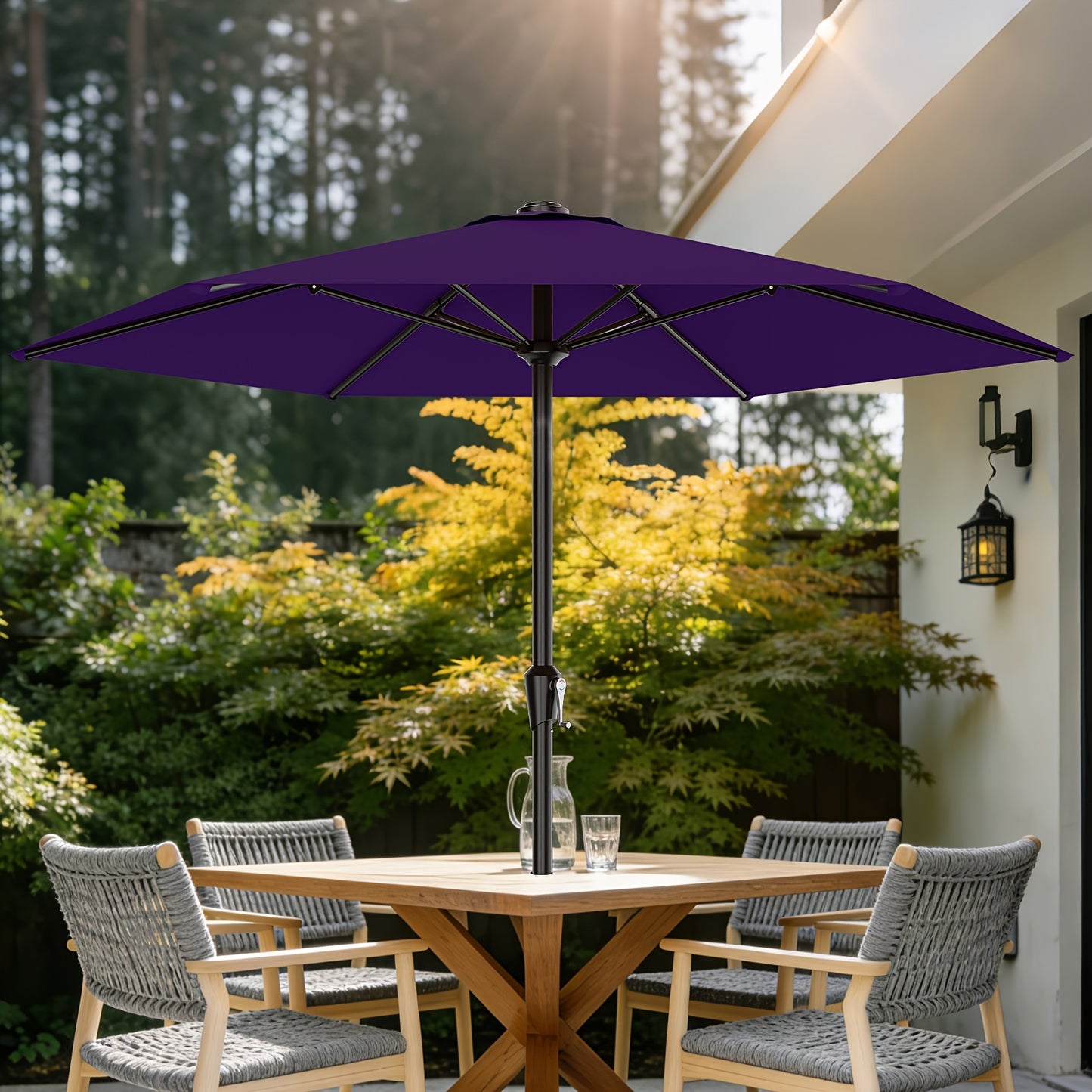 9FT Outdoor Patio Umbrella with Crank & 6 Sturdy Ribs, UV Protection Windproof, Market Table Umbrella Perfect for Deck, Backyard, Lawn And Garden, Pool Umbrella