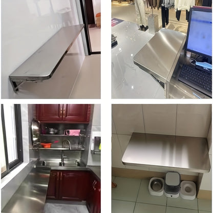 A Folding Table Made of 304 Stainless Steel, Designed to Be Mounted on The Wall, Serves As a Kitchen Storage Shelf And Is Appropriate for Use in The Living Room, Balcony, Bathroom, Or Laundry Area