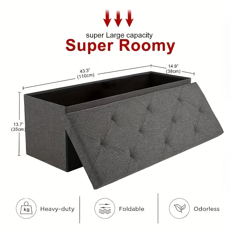 Heavy-Duty Multi-Purpose Folding Storage Ottoman Bench With Seat | Indoor/Outdoor, Space-Saving Design, Non-Porous Easy-Clean Surface - Perfect For Living Room, Bedroom, Patio, Garden Tool Storage - Gray Organizer Bench