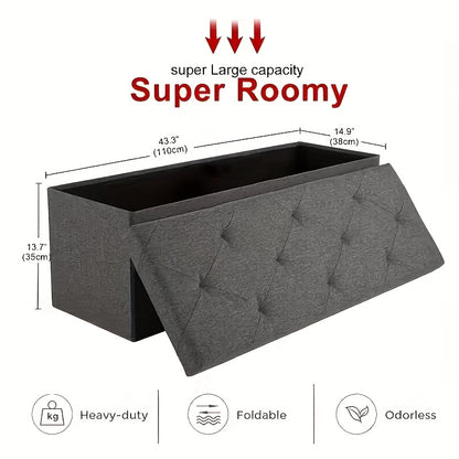 Heavy-Duty Multi-Purpose Folding Storage Ottoman Bench With Seat | Indoor/Outdoor, Space-Saving Design, Non-Porous Easy-Clean Surface - Perfect For Living Room, Bedroom, Patio, Garden Tool Storage - Gray Organizer Bench