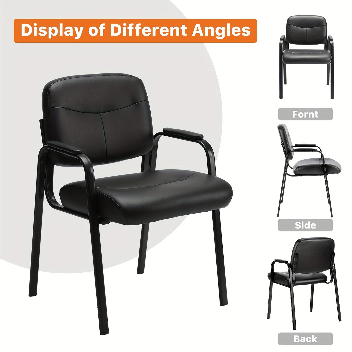 2pack Waiting Room Chairs No Wheels, Leather Guest Chair With Padded Arm Office Reception Guest Chair Conference Room Lobby Table Side Salon Home, Black